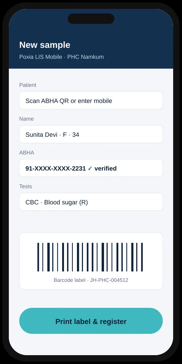 Registering a sample and linking ABHA on the phone