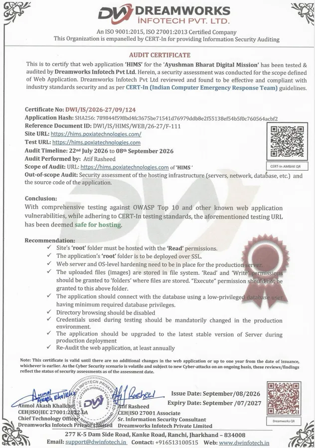 Security audit · HIMS certificate