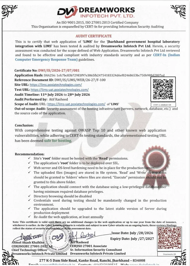 Security audit · LIMS certificate